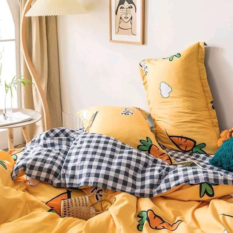 Bộ Chăn Ga Gối Cotton Poly Nhập Khẩu Cà Rốt Life Ga Kẻ Đủ size Miễn Phí Bo Chun