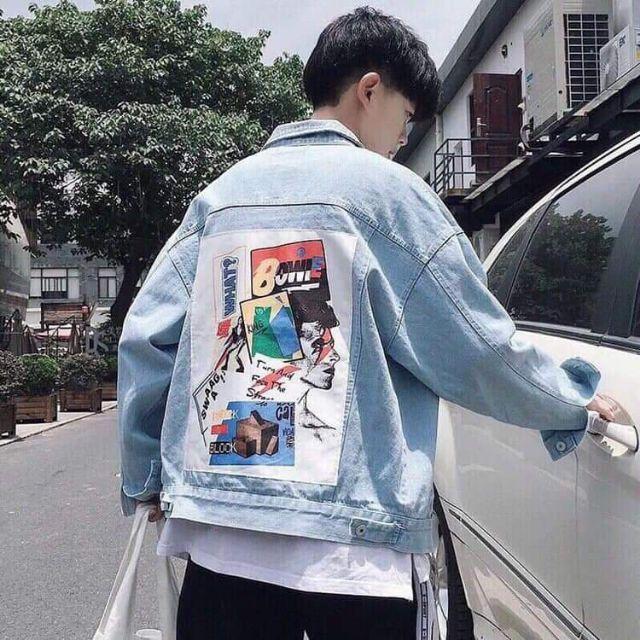 Áo Khoác Jean Nam Unisex Đắp Vải Hình BOME Thời Trang