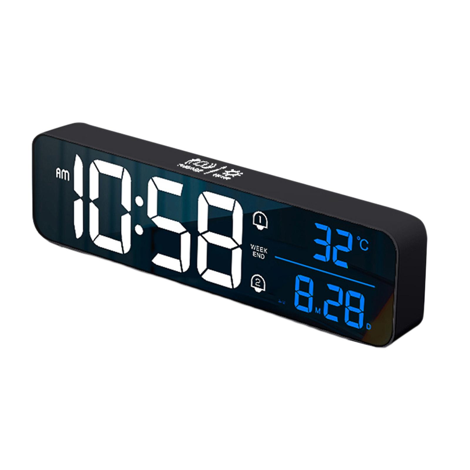 Living Room Mirror Large Digital Alarm Clock LED with Temperature 40 Music 4 Volume, Wall Clock