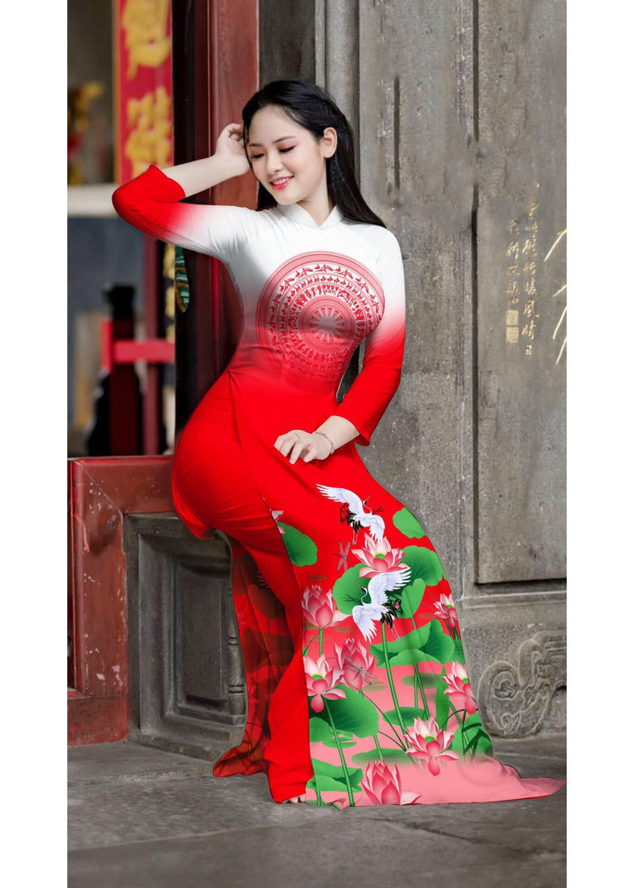 Vải áo dài in hình trống đồng XHV212