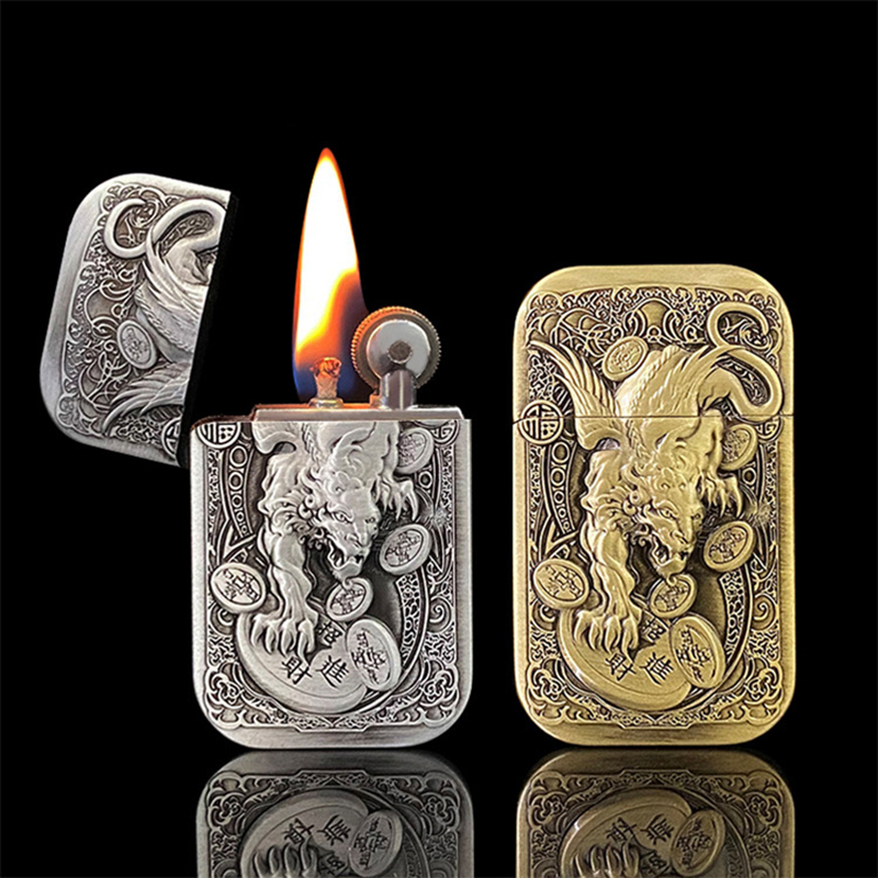Vỏ Hột Quẹt Bật Lửa Xăng Đá HG05-KL Họa Tiết Kỳ Lân Quyền Lực - Nhiều màu