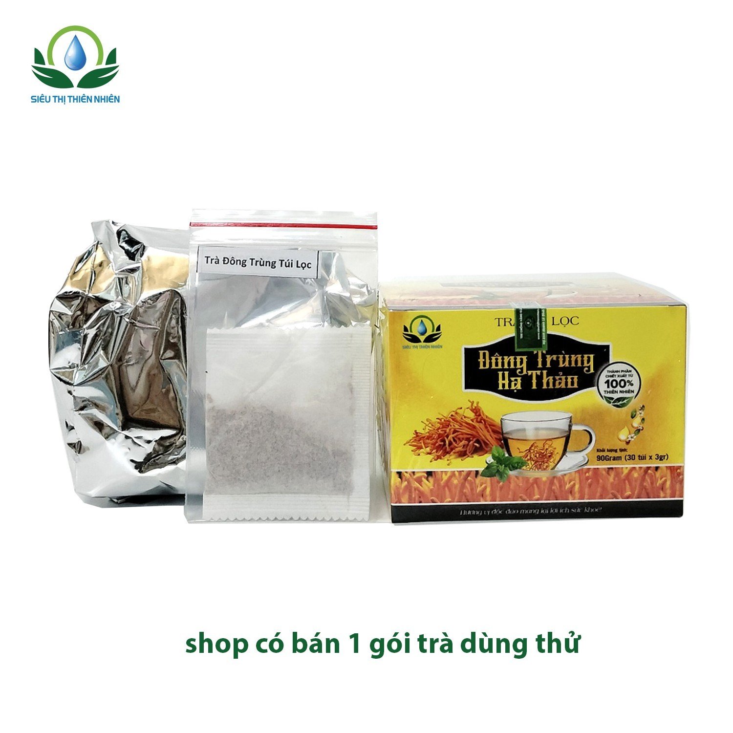 Trà Đông Trùng Hạ Thảo hộp 30 Túi Lọc x 3Gram giúp tăng cường miễn dịch, bổ thận của Siêu Thị Thiên Nhiên