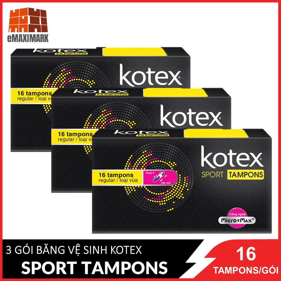 Combo 3 Gói Băng Vệ Sinh Kotex Sport Tampon Loại Vừa Tampon Regular 16 Miếng / Gói