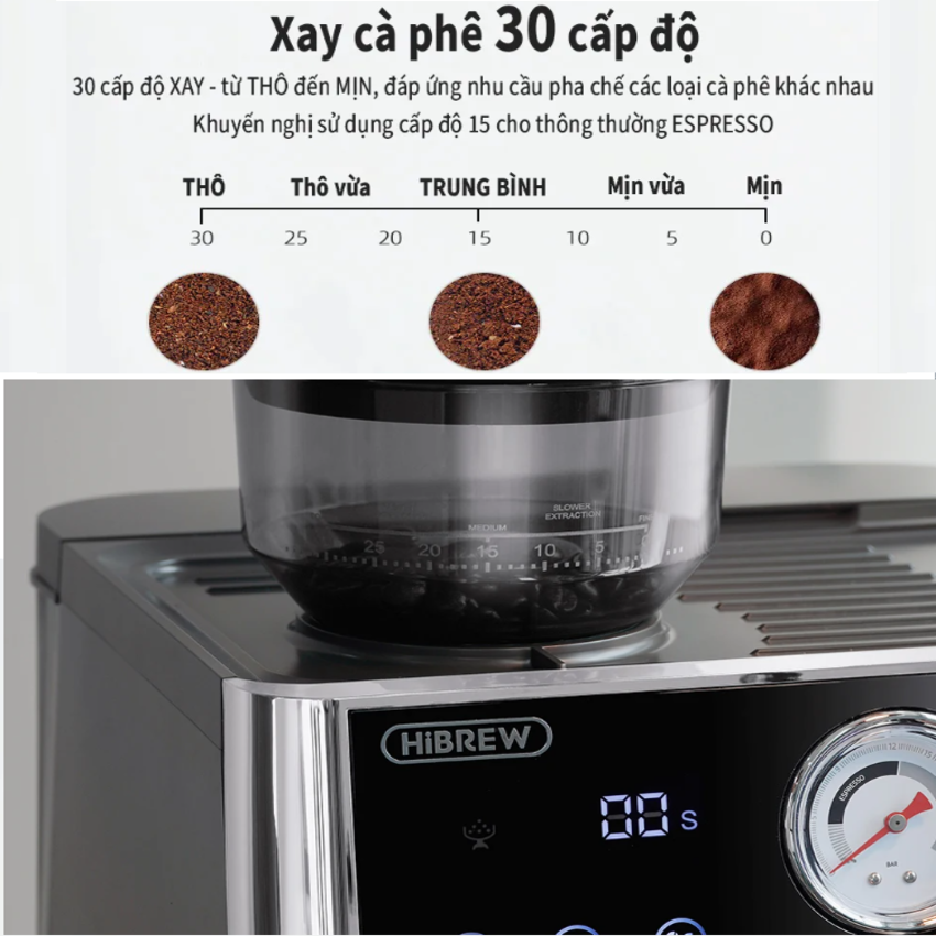 Máy pha cà phê Espresso chuyên nghiệp 3 trong 1, thương hiệu Mỹ cao cấp HiBREW H7A - HÀNG CHÍNH HÃNG