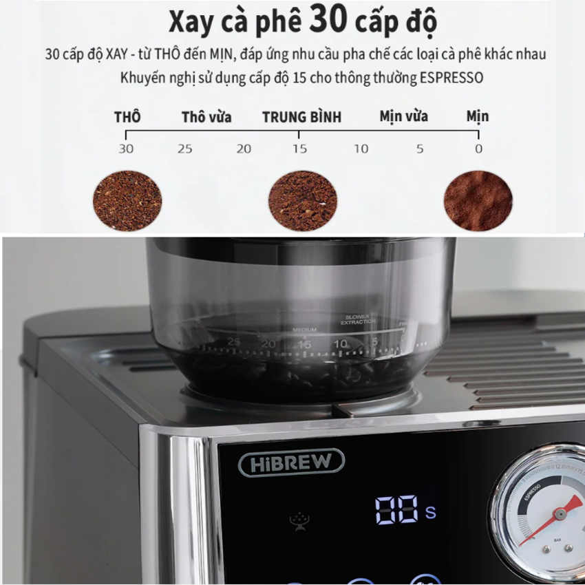 Máy pha cà phê Espresso chuyên nghiệp thương hiệu Mỹ cao cấp HiBREW H7A - Hàng Chính Hãng