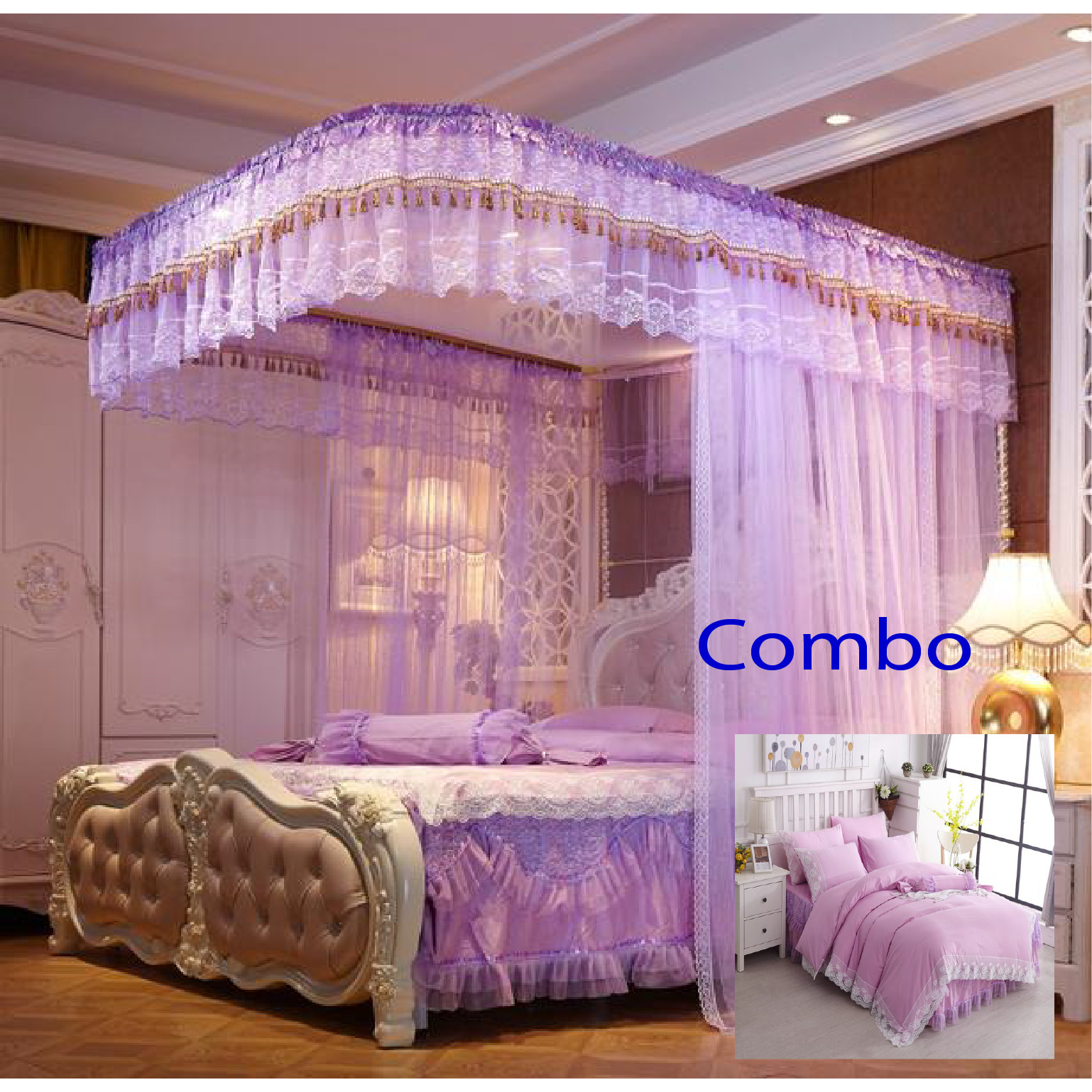 Combo màn khung không khoan tường + vỏ chăn ga gối