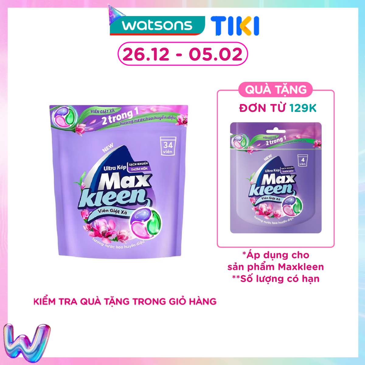 Túi Viên Giặt Xả Maxkleen Hương Nước Hoa Huyền Diệu 15g x 34Viên