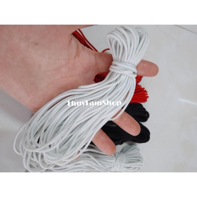 10m dây thun tròn co giãn màu trắng, đen, đỏ size 2.5mm