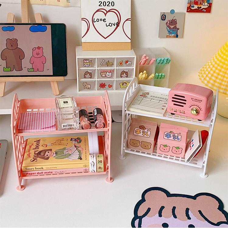 Kệ Nhựa Để Bàn Mini , Để Đồ Dùng Học Tập & Đựng Mỹ Phẩm 2 Tầng , Đồ Trang Điểm Cực Dễ Thương