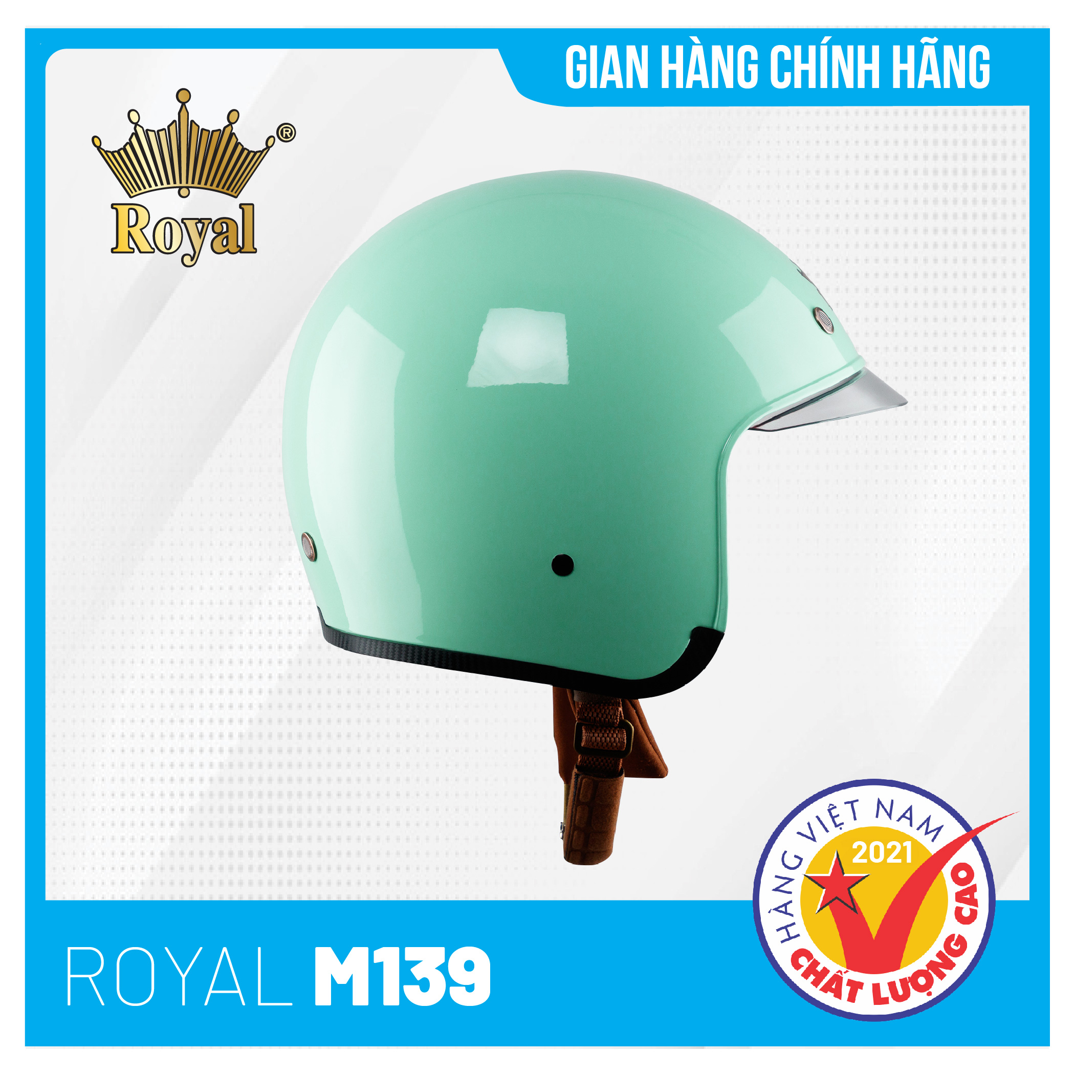 Nón bảo hiểm Royal M139 Kính Âm Trơn Sành Điệu, Trẻ Trung, Thời Thượng - Xanh Ngọc Bóng - Size L