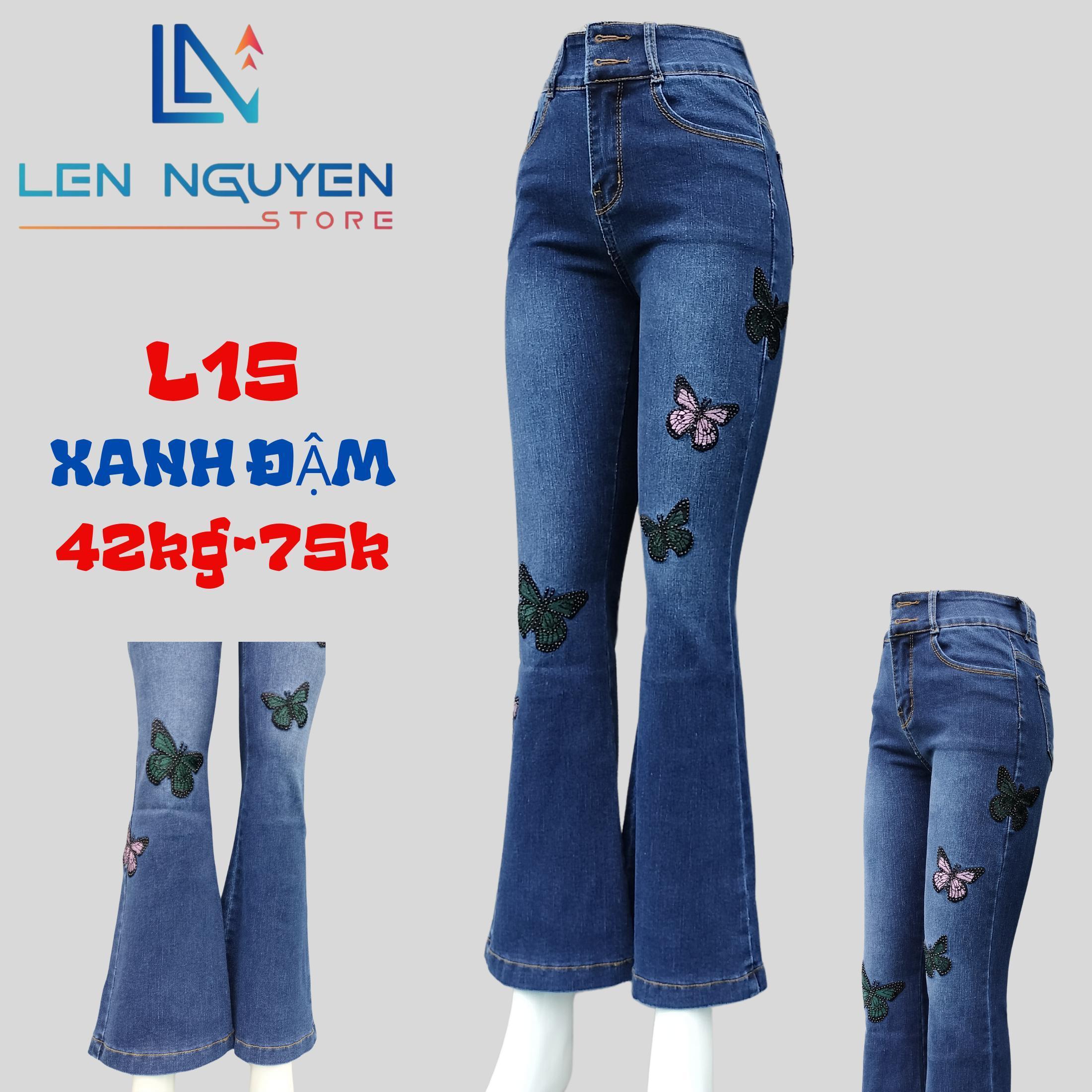 L15_Quần jean nữ, loe, lưng cao, quần bò nữ dáng ôm, quần rin nữ có big size, cho 42kg đến 75kg - Xanh Nhạt