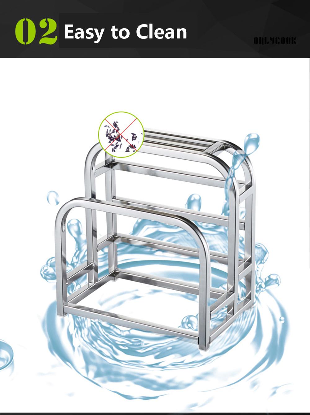Kệ nhà bếp S-0219-2 đa chức năng bằng thép không gỉ có giá đỡ và ống đũa