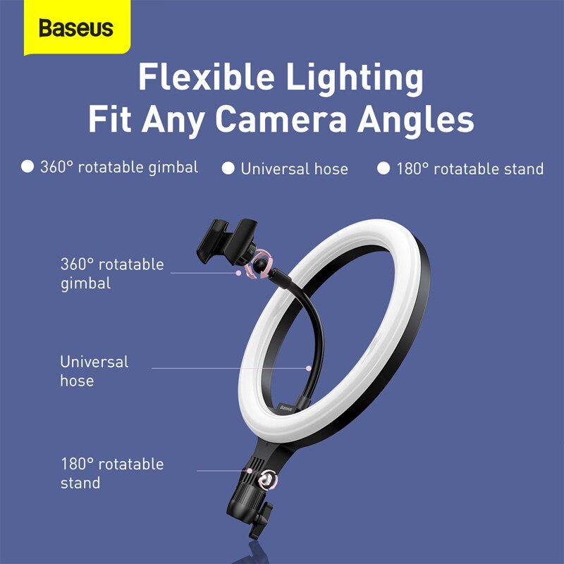 Đèn Baseus Dimmable LED Selfie Ring Light &amp; Tripod USB Selfie Light Ring Lamp Big Photography Ringlight &amp; Stand for Cell - Hàng Chính Hãng