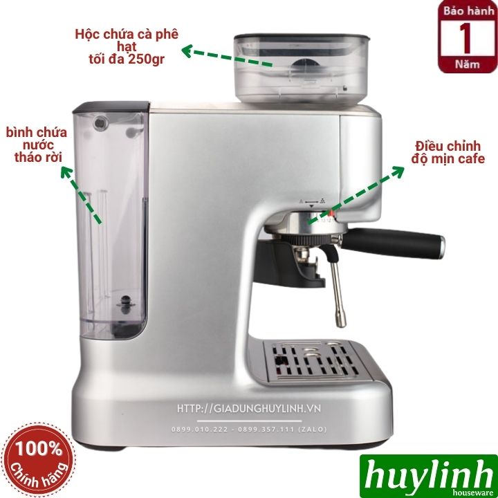 Máy pha cà phê Espresso Tiross TS6213 - Tích hợp máy xay cafe [Model mới 2022] - Hàng chính hãng