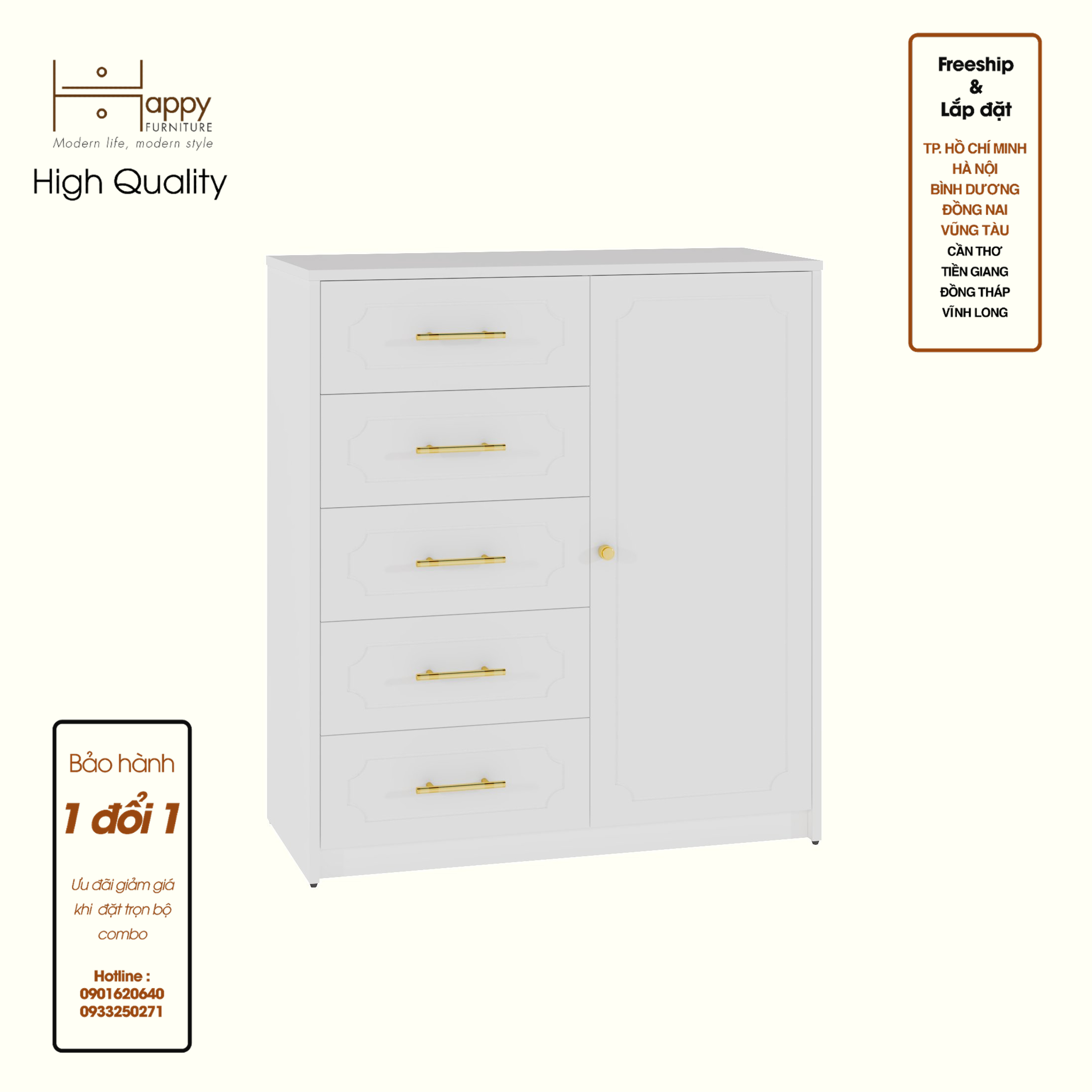 [Happy Home Furniture] NERIS, Tủ lưu trữ 5 ngăn kéo - 1 cánh mở , 90cm x 40cm x 100cm ( DxRxC), THK_148