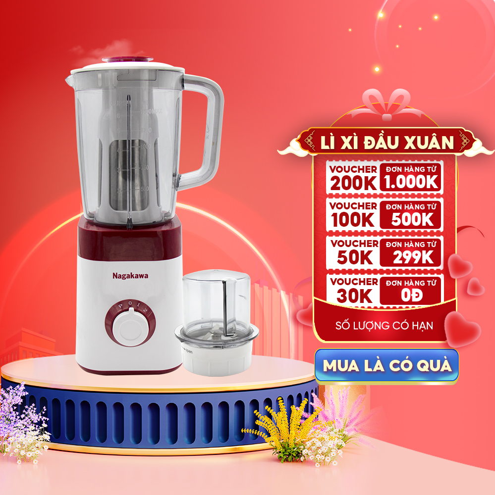 Máy Xay Sinh Tố 3 Cối Nagakawa NAG0816 (450W - 1.5 Lít) - Hàng Chính Hãng