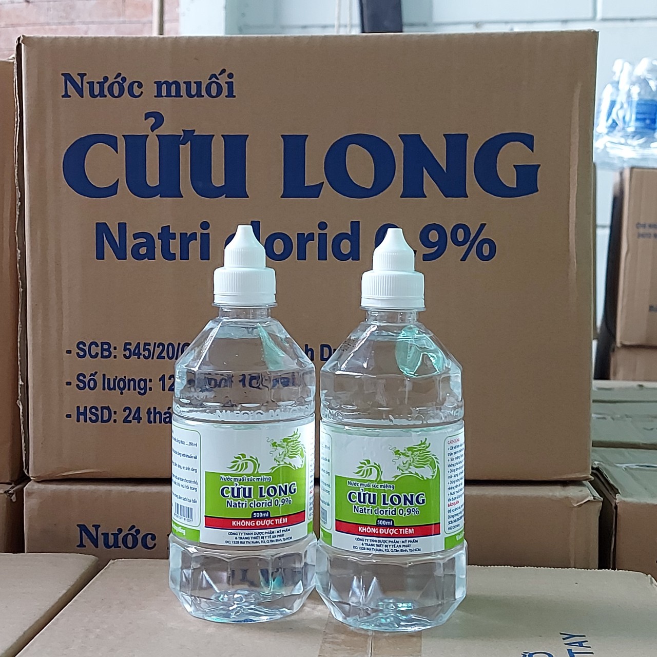 Nước muối súc miệng Cửu Long Natri Clorid 0.9% thùng 500ml 20 chai