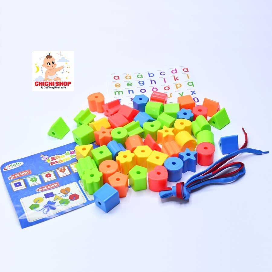 Đồ Chơi Xâu Dây Mầm Non 48 Chi Tiết Bằng Nhựa Giúp Bé Vừa Học Vừa Chơi, Bé Nhận Biết Hình Khối Cơ Bản