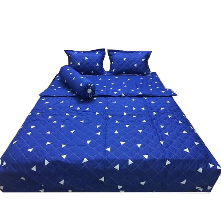 Set 5 món chăn hè ga chun Cotton Poly tam giác xanh