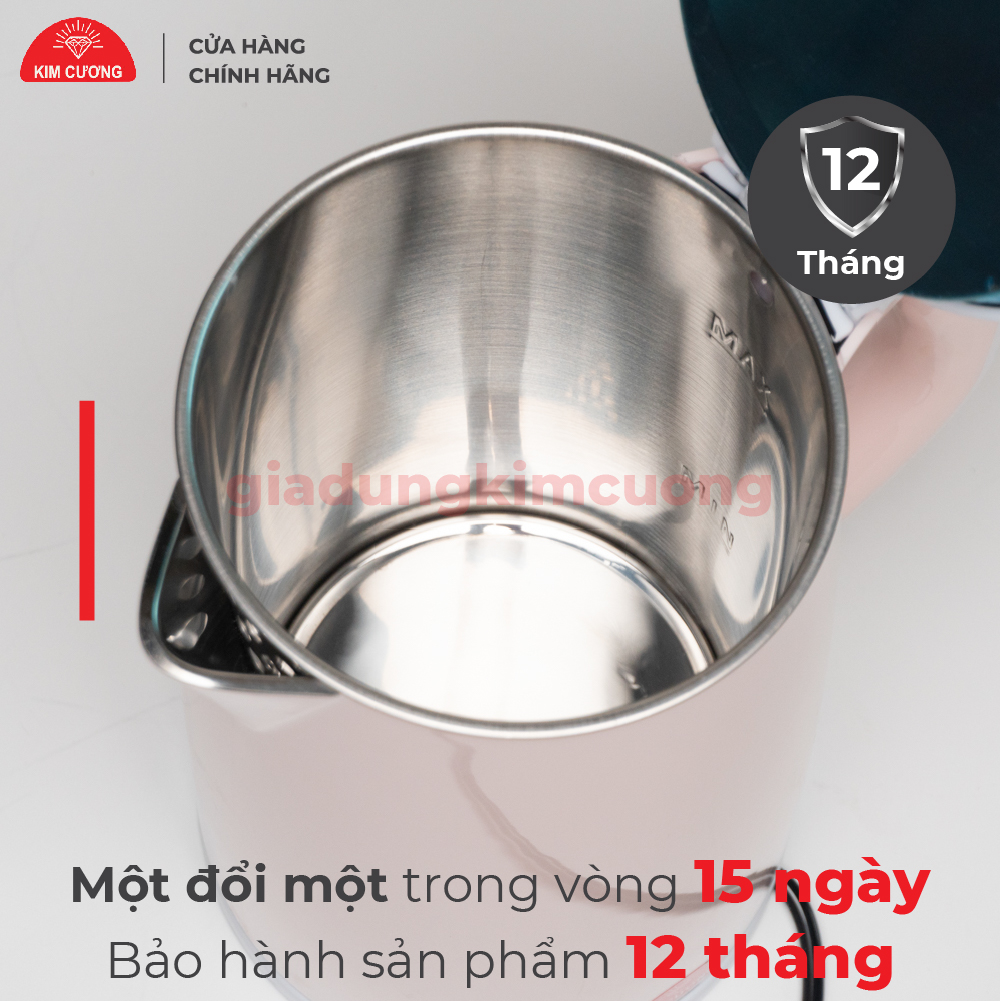 Ấm Đun Siêu Tốc 2.2 Lít Kim Cương - Nhựa Inox 2 Lớp - Hàng Chính Hãng