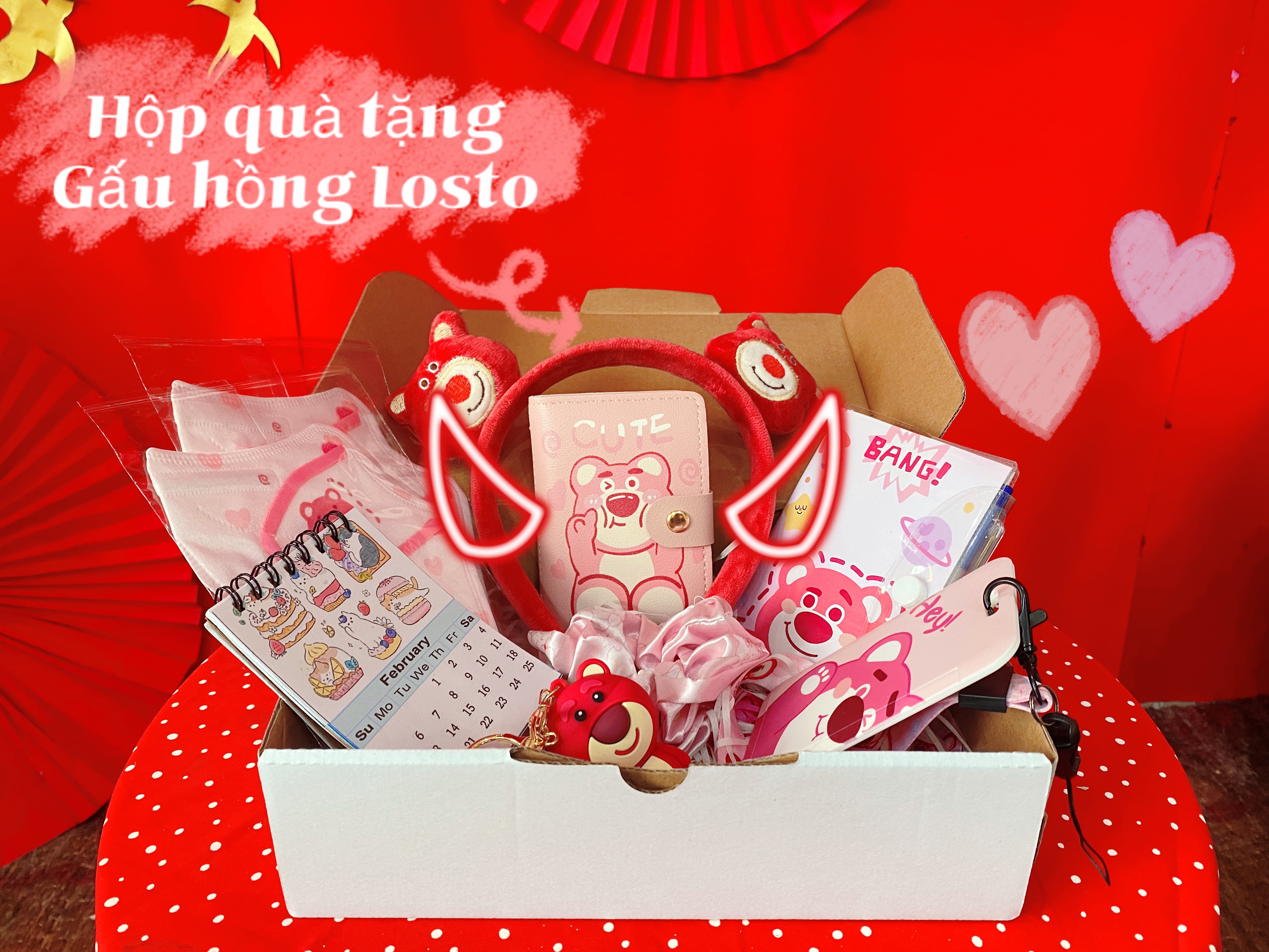 Hộp quà tặng Gấu hồng Losto cho bạn gái,em gái,người thương Valentine,8/3,Sinh nhật,Giáng Sinh