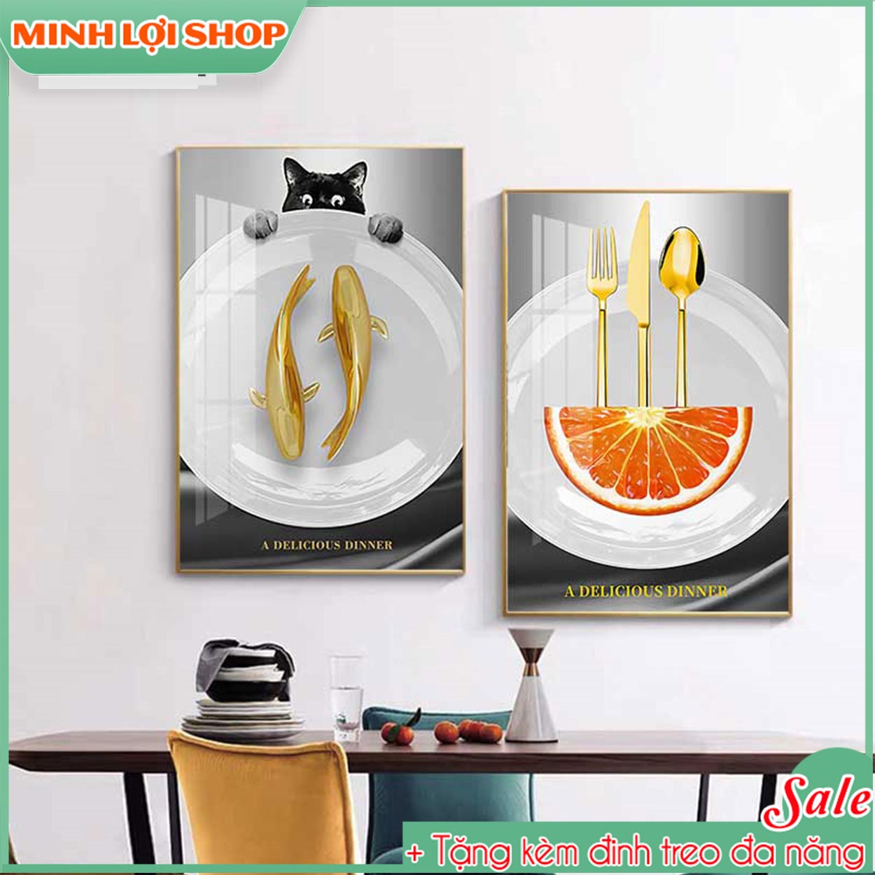Tranh phòng ăn 2 tấm HIỆN ĐẠI tranh tráng gương pha lê trang trí nhà bếp cực ngon miệng TẶNG KÈM ĐINH TREO PA021