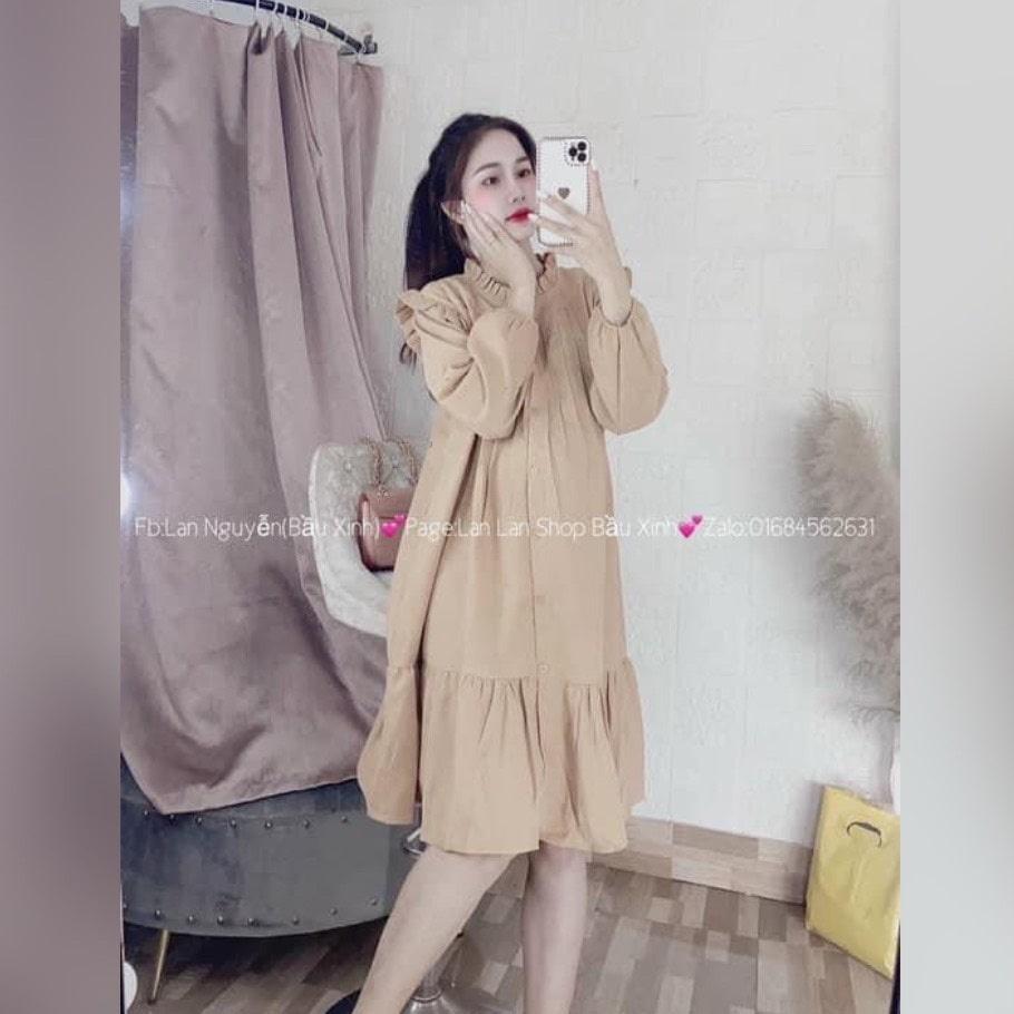 Đầm Bầu Váy Bầu Thu Đông Cổ Tàu Công Sở Cổ Sen Xinh Xắn Lịch Sự HD4659 Honey Mommy