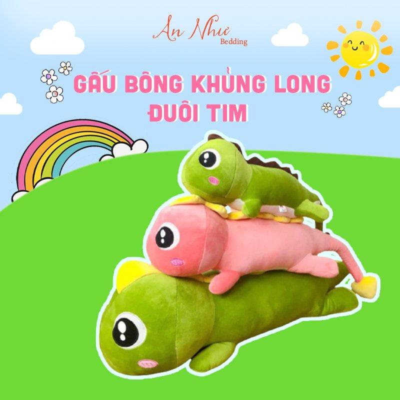 Gấu Bông Khủng Long Đuôi Tim 90/110/130/160cm Gối Ôm Hình Thú hủng Long Mắt Lồi Siêu To