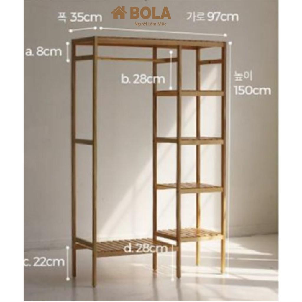 TỦ QUẦN ÁO GỖ THÔNG TỰ NHIÊN BOLA 103x150 cm. TỦ TREO QUẦN ÁO ĐÔI 5 TẦNG