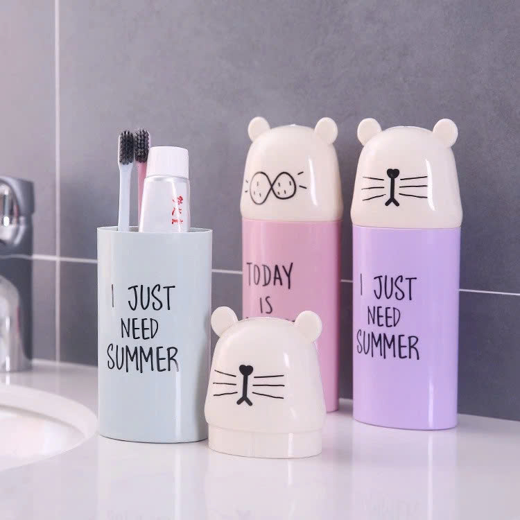 Hộp Đựng Bàn Chải Kem Đánh Răng Hình Gấu Đi Du Lịch Tiện Lợi - Thân Hộp Đựng Có Thể Sử Dụng Như Ly - Họa tiết ngẫu nhiên