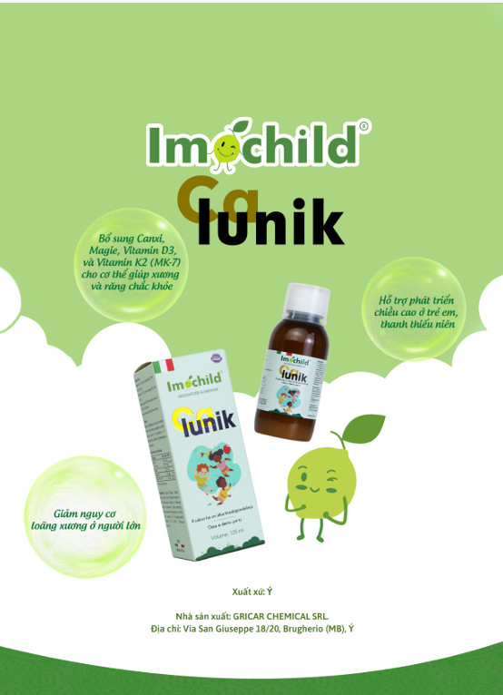 [TPBVSK] IMOCHILD CALUNIK – Bổ sung Canxi, Vitamin D3K2, Photpho giúp tăng chiều cao cho bé (Chai 125ml)