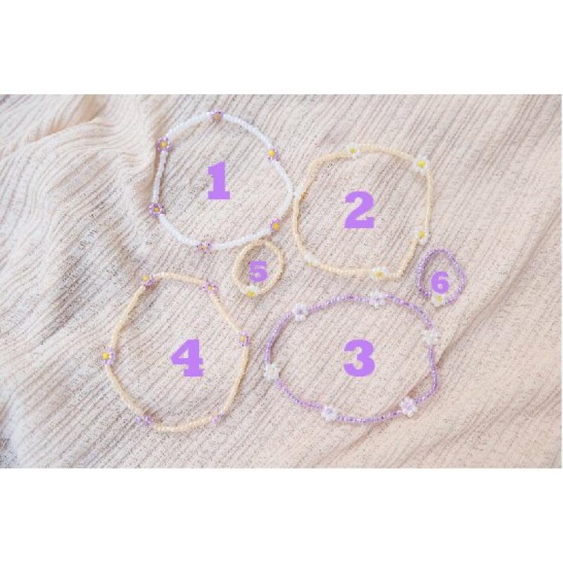 N32 Bộ vòng tay nhẫn handmade hoa daisy tím vàng xinh xắn