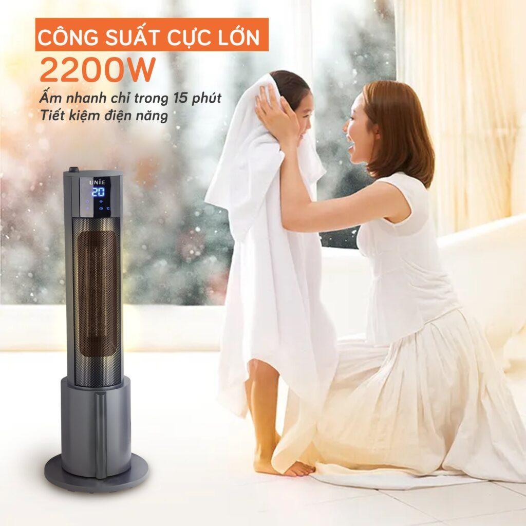 Máy Sưởi Gốm Unie UE129, Công Suất 2200w - Điều Khiển Từ Xa, Phun Hơi Bù Ẩm, Hàng Chính Hãng