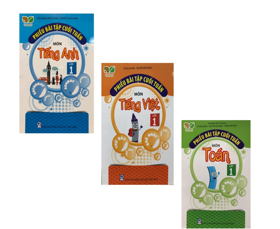 Sách - Combo Phiếu bài tập cuối tuần môn Toán - Tiếng Việt - Tiếng Anh lớp 1