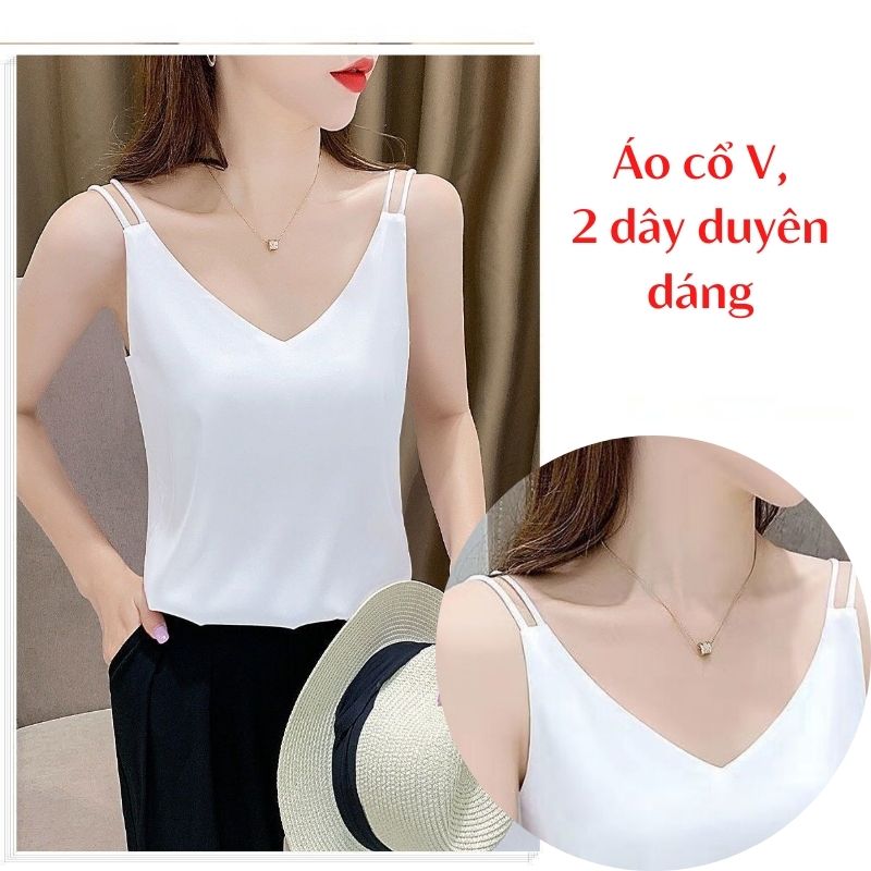 Áo 2 dây nữ cổ chữ V mặc trong vest,blazer chất vải lụa satin, thoáng mát khi mặc