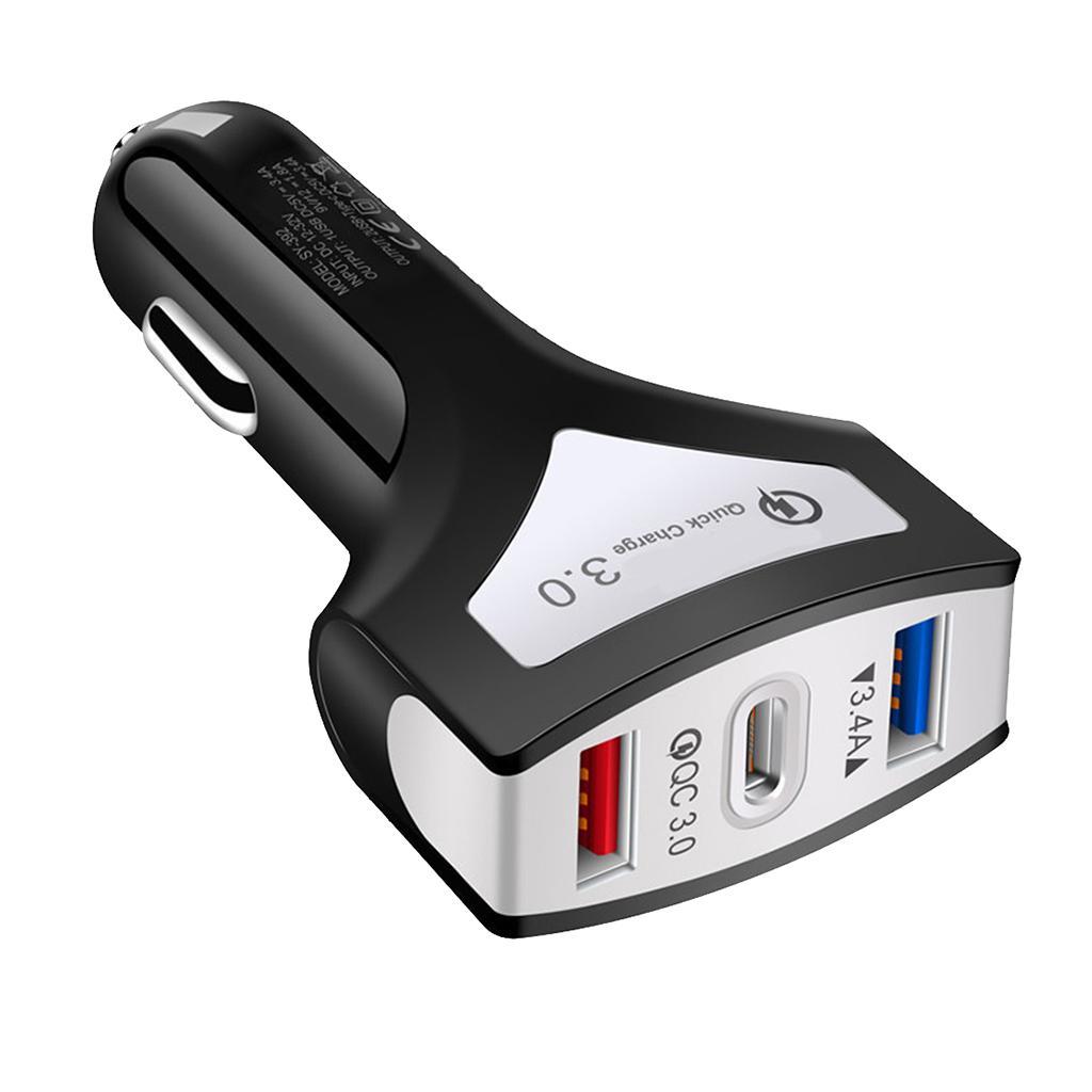 QC3.0 Universal Dual Port LED USB Smart Car Quick Charge Adapter Black