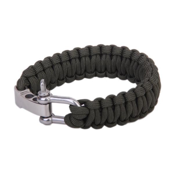 Outdoor Camping Parachute Lanyard Stainless Steel Shackle Survival Bracelet Army Green