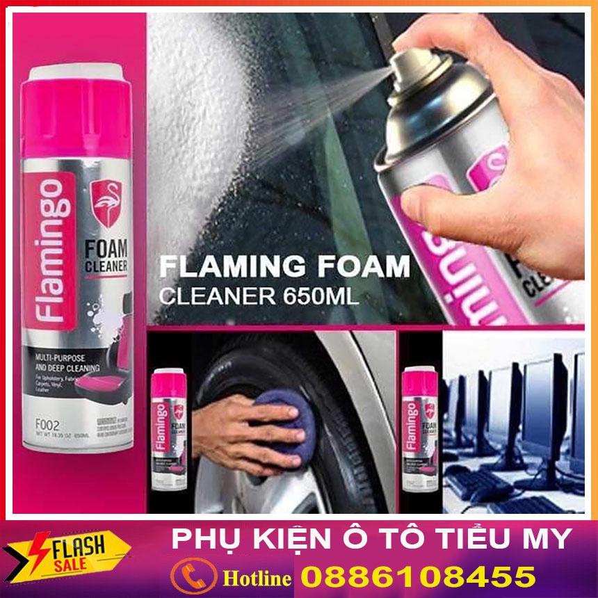 Hình ảnh Bình xịt bọt vệ sinh đồ da Flamingo F002 làm sạch ghế da 650ml, chai xịt bọt vệ sinh nội thất ô tô