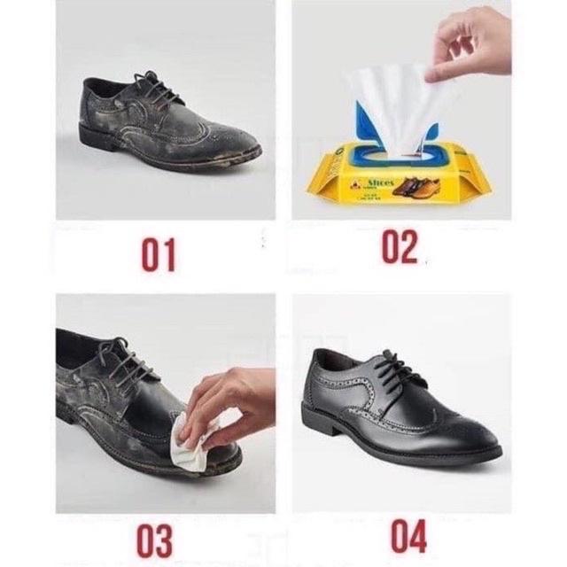 Khăn lau giày sneaker siêu sạch hộp 30 tờ siêu hot, Giấy ướt lau giày không hoá chất làm hại da tay, vải giày