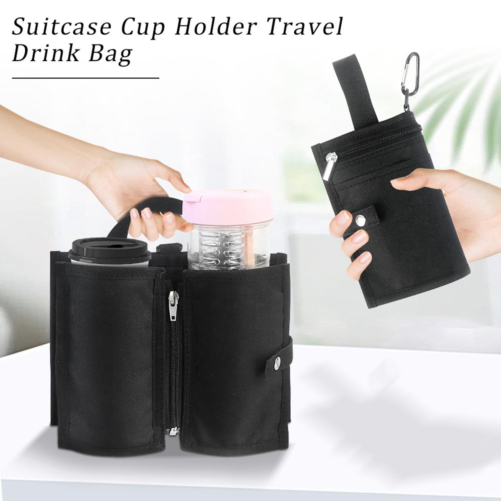 Luggage Cup Holder, Hand Free Fits on Suitcase Handles Portable Collapsible Storage Bag Drink Carrier for Gifts for Attendants