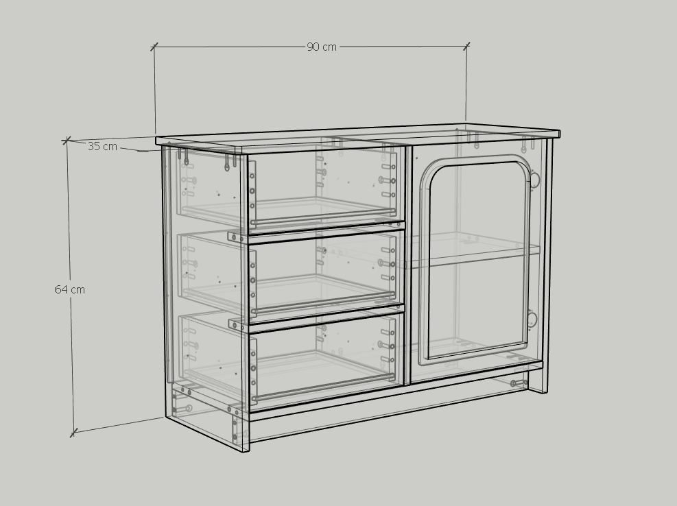 [Happy Home Furniture] NOMIA , Tủ lưu trữ 3 ngăn kéo - 1 cửa mở , 90cm x 35cm x 64cm ( DxRxC), THK_063