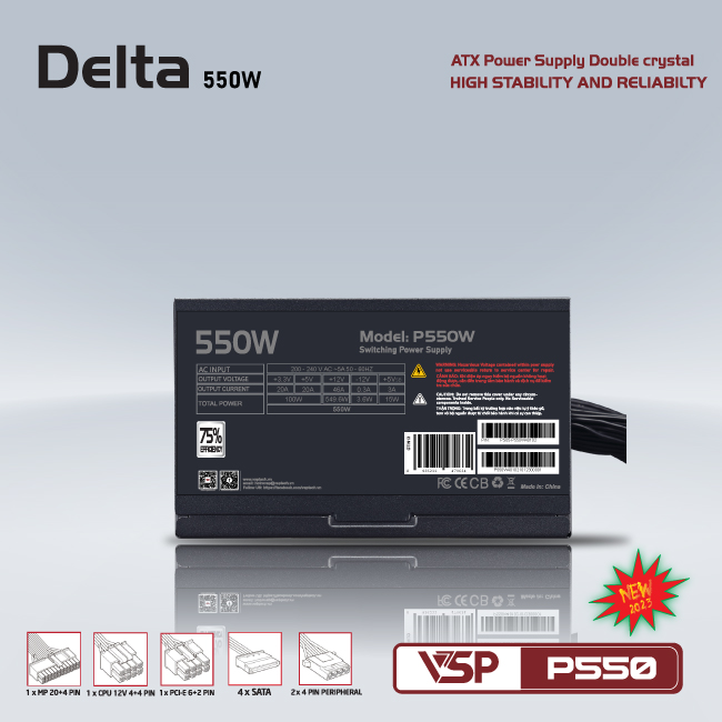 Bộ nguồn máy tính VSP DELTA P550W (550W) công suất thật - Hàng chính hãng