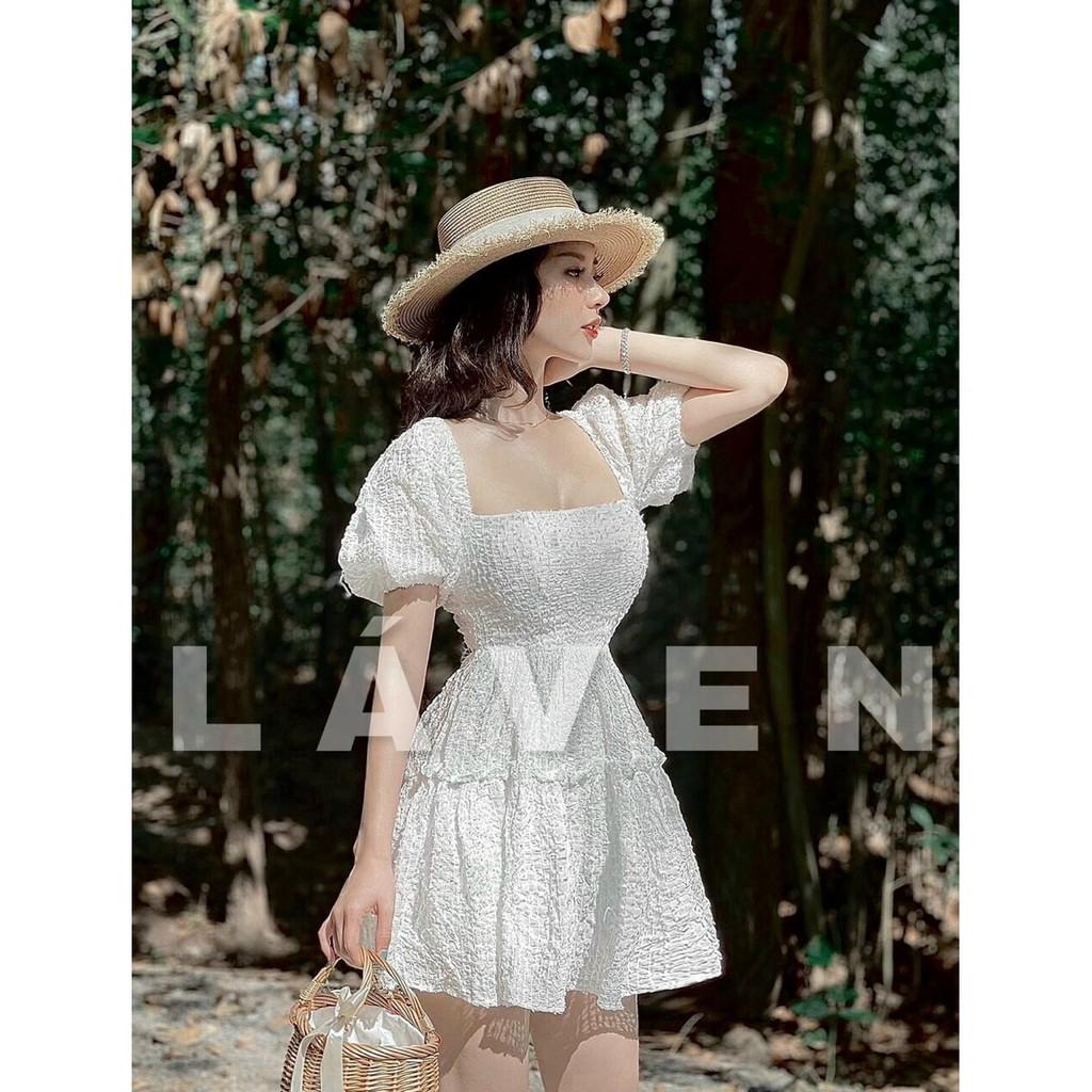 Váy Đầm Nữ Xòe Tay Phồng Tùng Xòe Nhún Tầng ,Có Mút Ngực Chất Liệu Xốp Chỉ Cao Cấp hời Trang Nữ KEMPK Màu Sắc Nhã Nhặn