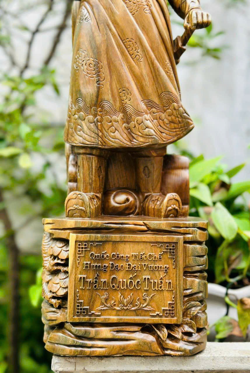 TƯỢNG TRẦN QUỐC TUẤN TRẦN HƯƠNG ĐẠO VƯƠNG BẰNG GỖ TRẮC XANH CỰC ĐẸP KT CAO 60×22×18CM