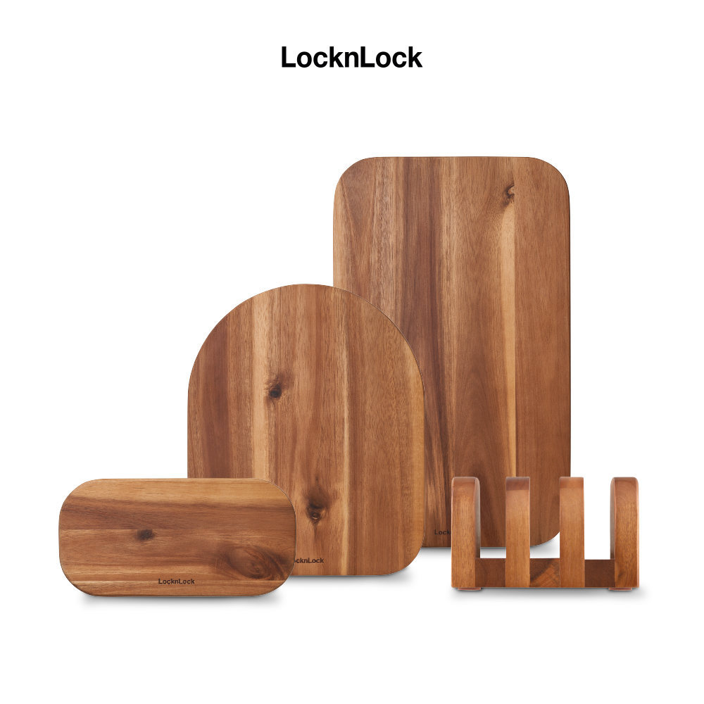 Bộ 3 thớt gỗ kèm đế giữ LocknLock CKD075S4 (4ae) - Gỗ Tràm (Acacia) - 408 x 240 x 120 mm - Độ dày 17mm - Màu tự nhiên