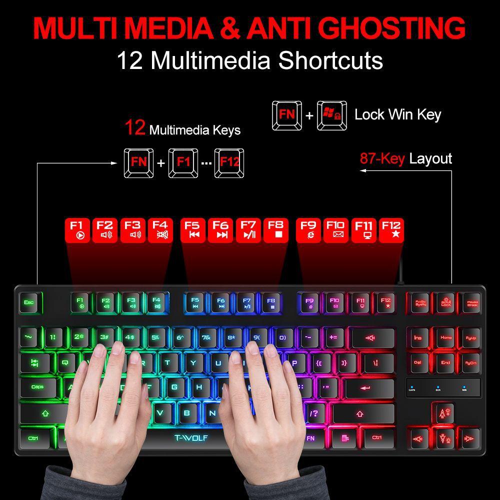 EAOR 3 USB Có Dây Bàn Phím + Chuột + Tặng Miếng Lót Chuột Bộ 87 Phím Văn Phòng Bộ Bàn Phím Và Chuột sản Phẩm RGB Backlit Bàn Phím