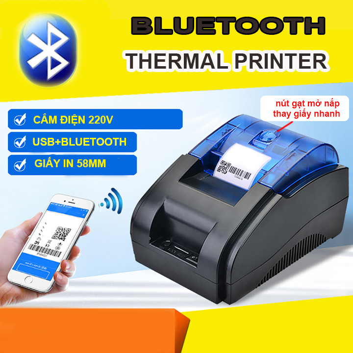 Máy in hóa đơn tính tiền Xprinter XP-58BU - kết nối Bluetooth không dây với điện thoại( hàng nhập khẩu)