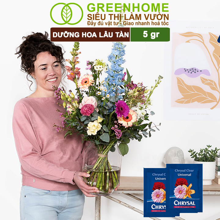 Dưỡng Hoa Lâu Tàn Greenhome, Chrysal, Gói 5gr, Phân Bón Cho Hoa Cắt Cành, Lâu Tàn, Nở Bông To, Không Bị Hôi Nước