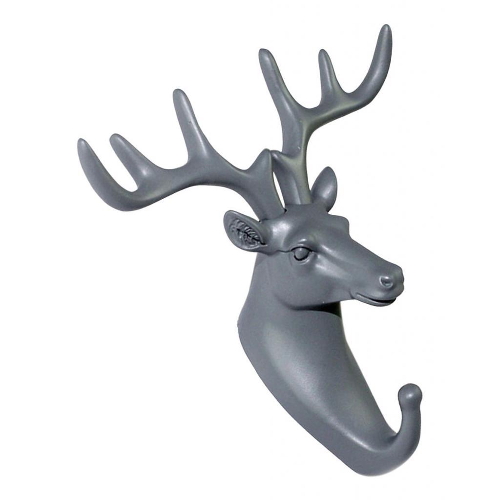 Nordic Style Resin Animal Head Wall Hook Coat Hanger Towel Rack Gray Color-Deer