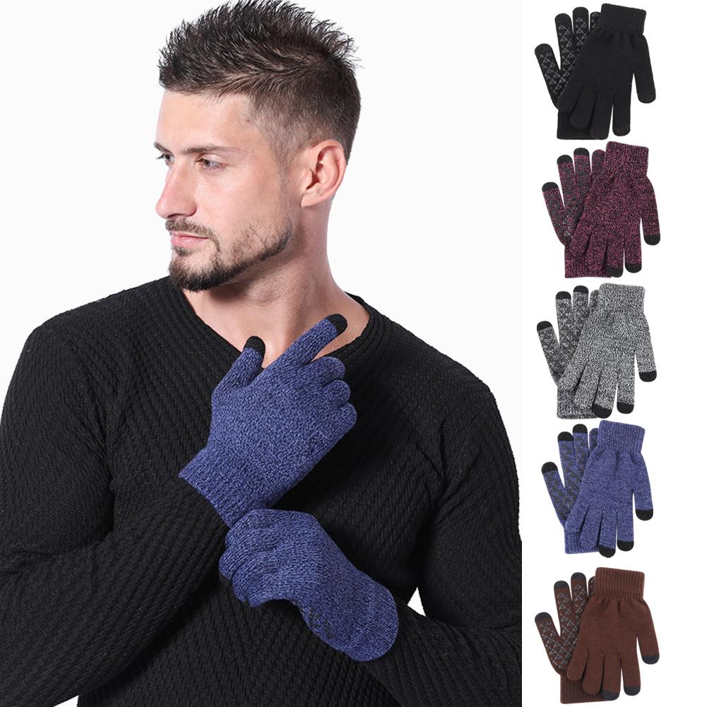 Găng tay nhiệt dệt kim Touch Màn hình đầy đủ Găng tay đàn ông Phụ nữ Găng tay ấm Găng tay chống trượt găng tay dày cho thể thao ngoài trời Color: Brown